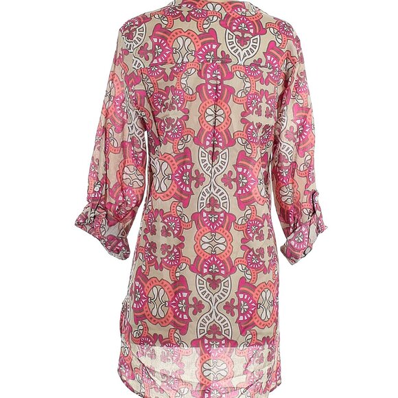 ALL FOR COLOR Size M 3/4 sleeve tunic top with side slits & v neck/tab sleeves - Picture 2 of 2